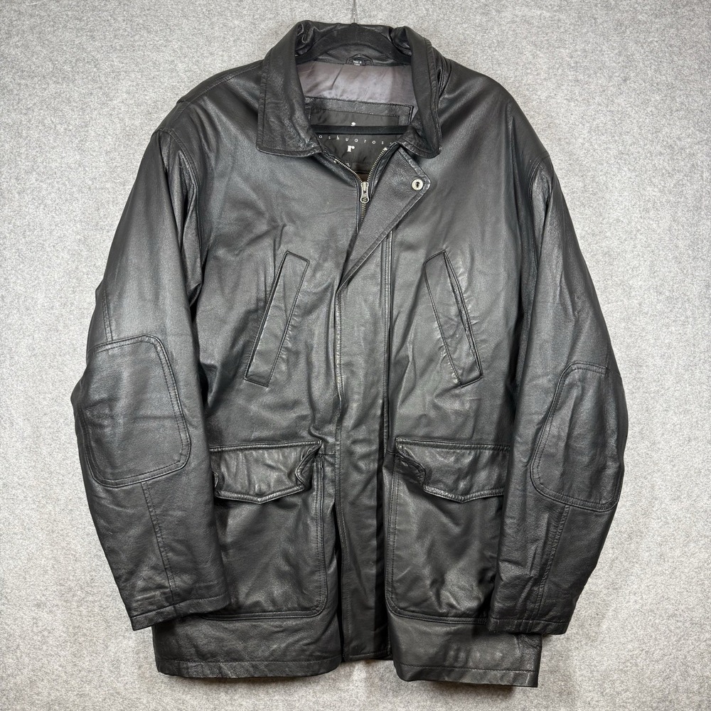 Joshua Ross Men's XL Black Genuine Leather Jacket Field Coat Elbow Patches